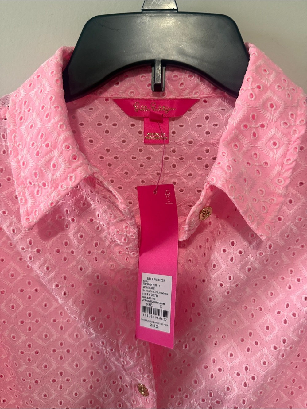 Lilly Pulitzer Pink Eyelet Button-Front Tie-Hem Blouse S - Picture 4 of 8